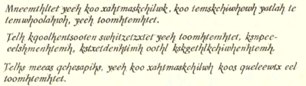 Mneemthltet yeeh koo xahtmaskchikwk, koo temskchiwhewh yatlah te temwhoolahwh, yeeh toomhtemhtet. Telh kqoolhentsooten swhitzetzxtet yeeh toomhtmhltet, ksnpee-eelshmenhtemh, kstxetdenhitimh oothl kskgethlkchiwhiwhenhtemh. telhs meeas qchesapihs, yeeh koo xahtmaskchilwh koos queleewix eel toomhtemhtet.