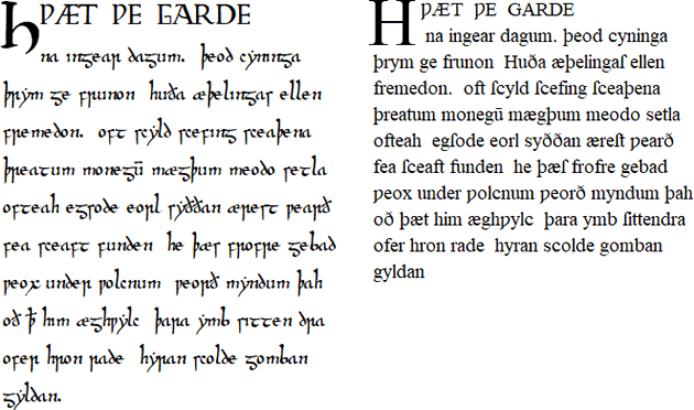 Old English sample text (Prologue from Beowulf)