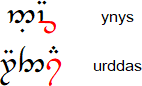 The Welsh words ynys (island) and urddas (dignity) in Tengwar