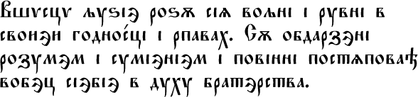 Вшѵсцѵ љуѕіэ роѕѫ сіѧ вољні і рувні в своиэи годнос́ці і рпавах. Сѫ обдарзэні розумэм і суміэніэм і повінні посᲅѧповађ вобэц сіэбіэ в духу браᲅэрсᲅва.