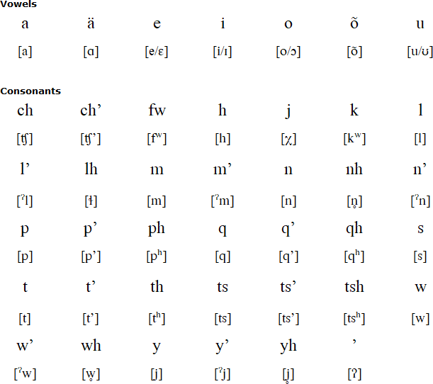 Wichí Lhamtés Vejoz alphabet and pronunciation